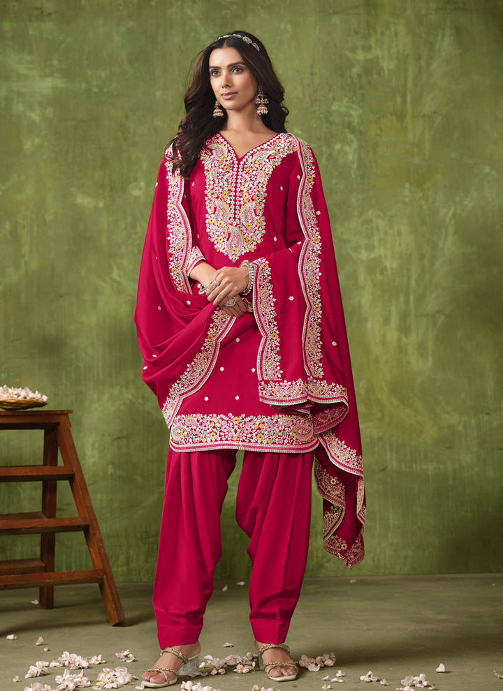 Lassya Fashion Rani Pink Elegant PV Chanderi Straight Salwar Suit