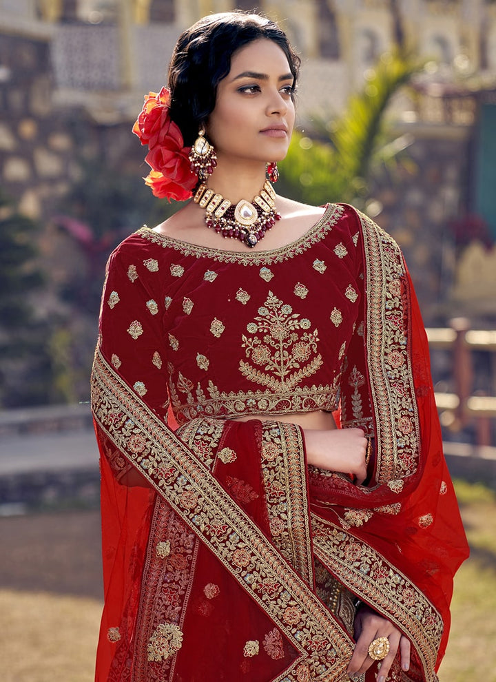 Lassya Fashion Cherry Red Exquisite Handcrafted Bridal Lehenga