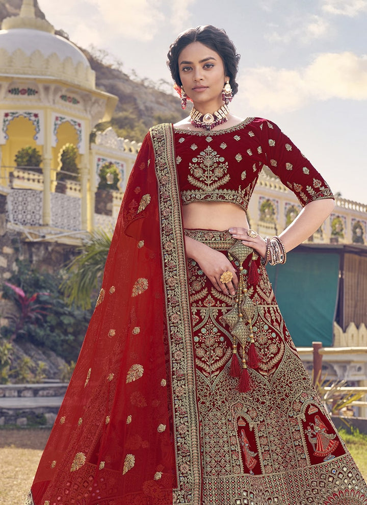 Lassya Fashion Cherry Red Exquisite Handcrafted Bridal Lehenga