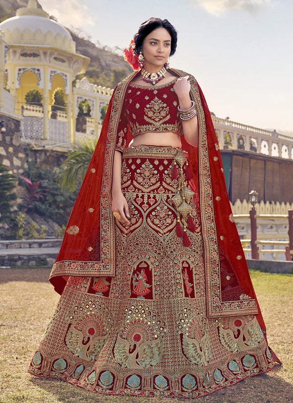 Lassya Fashion Cherry Red Exquisite Handcrafted Bridal Lehenga