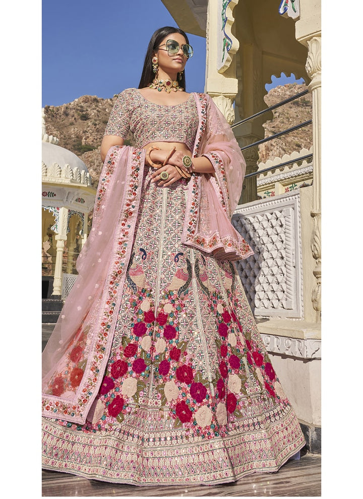 Lassya Fashion Pale Pink Glamorous Bridal Lehenga with Patch Embroidery