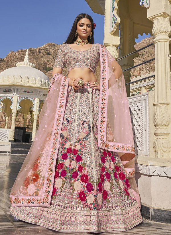 Lassya Fashion Pale Pink Glamorous Bridal Lehenga with Patch Embroidery