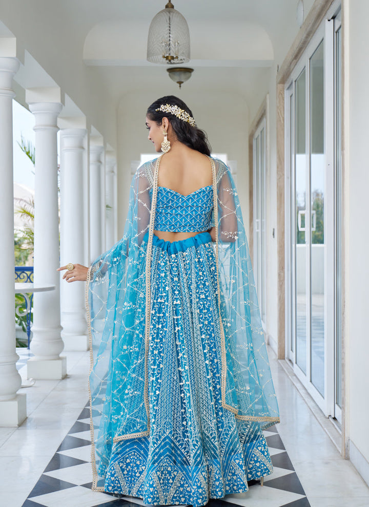 Lassya Fashion Sky Blue Elegant Engagement Lehenga with Embroidery