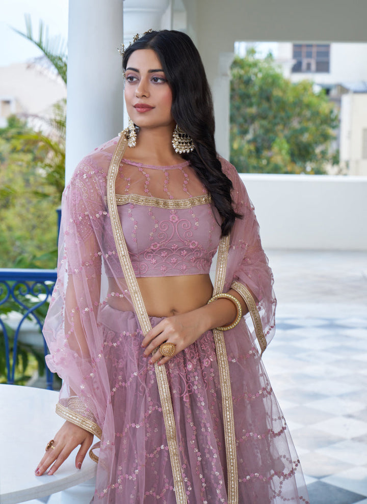 Lassya Fashion Dusty Pink Elegant Engagement Lehenga with Embroidery