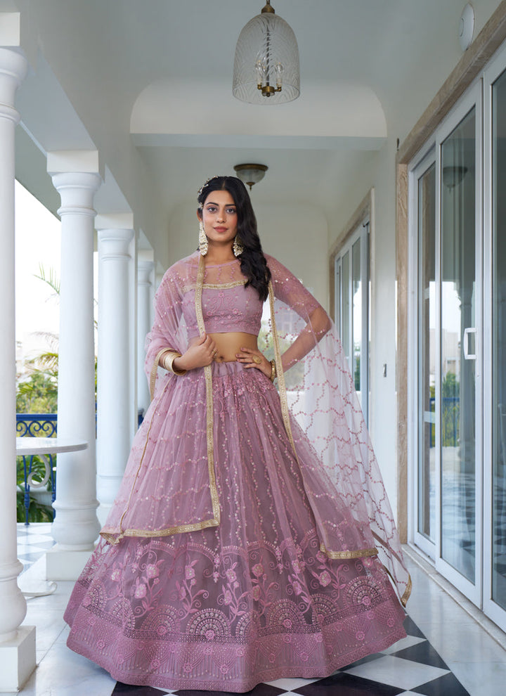 Lassya Fashion Dusty Pink Elegant Engagement Lehenga with Embroidery