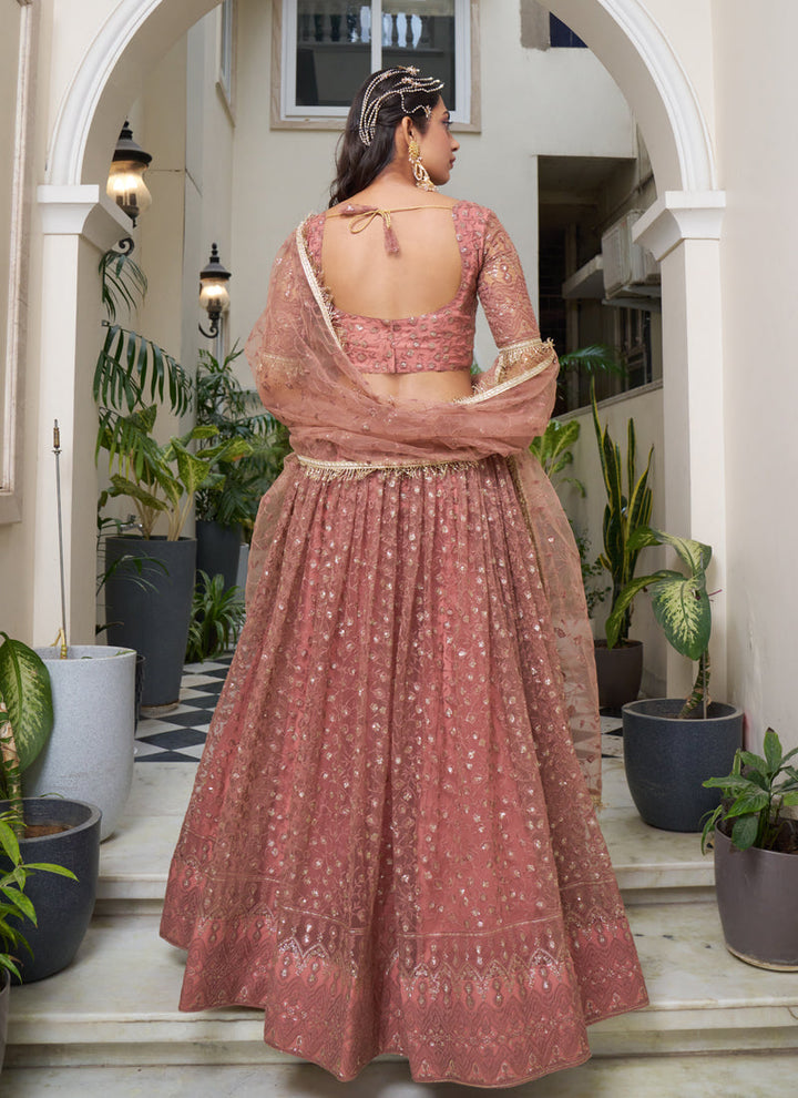 Lassya Fashion Rust Pink Elegant Engagement Lehenga with Embroidery