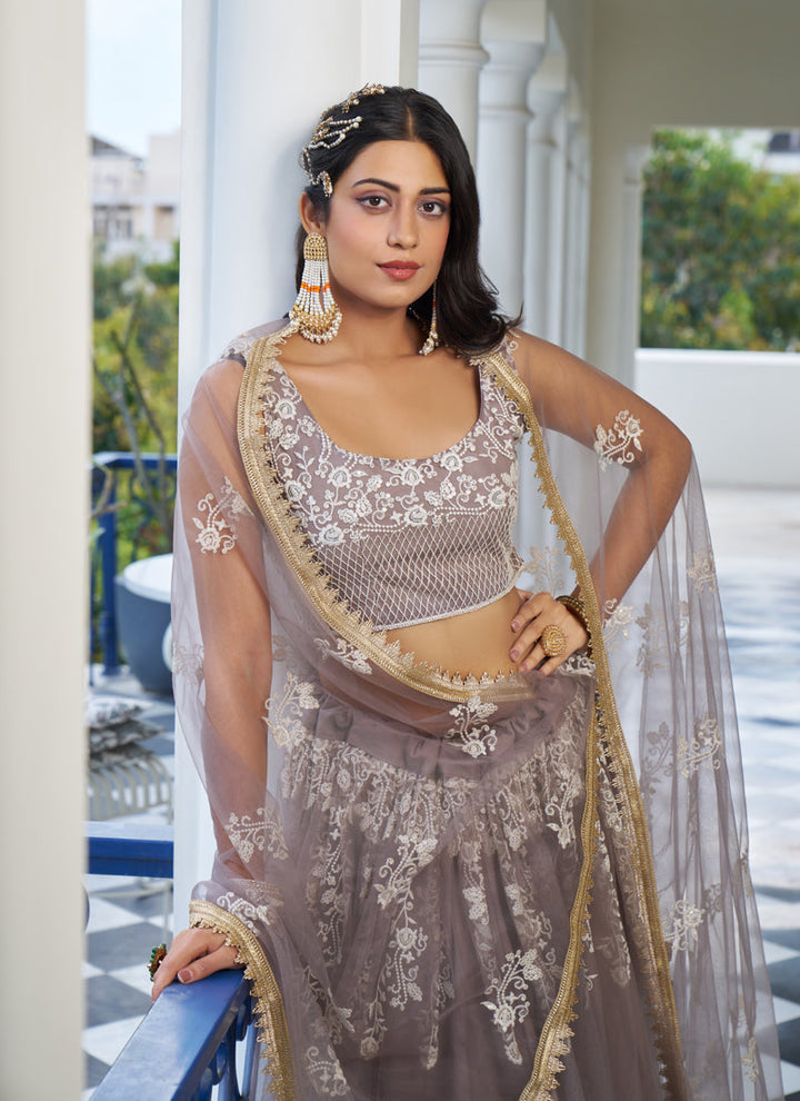 Lassya Fashion Grey Elegant Engagement Lehenga with Embroidery