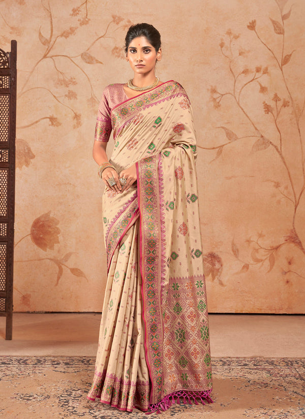 Lassya Fashion Cream Patola Silk Festive Wear Saree