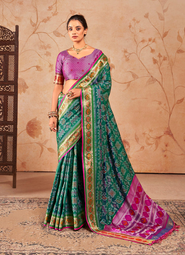 Lassya Fashion Rama Green Patola Silk Festive Wear Saree