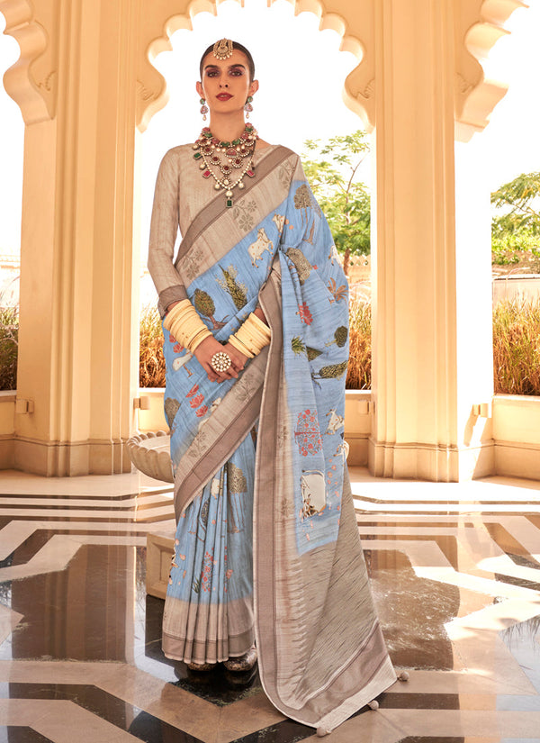 Lassya Fashion Light Grey Elegant Raw Silk Office Wear Saree