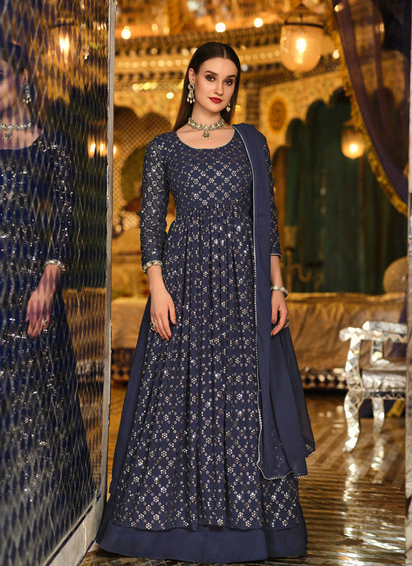 Lassya Fashion Navy Blue Elegant Wedding Wear Gown