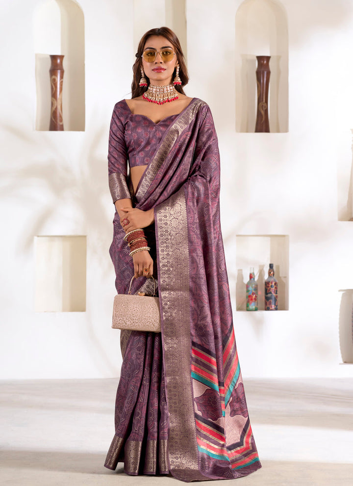 Lassya Fashion Lavender Soft Dola Silk Saree with Foil Print