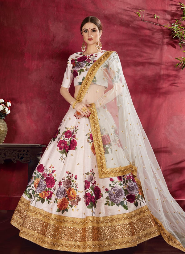 Lassya Fahion Off-White Exquisite Floral Embroidered Designer Lehenga