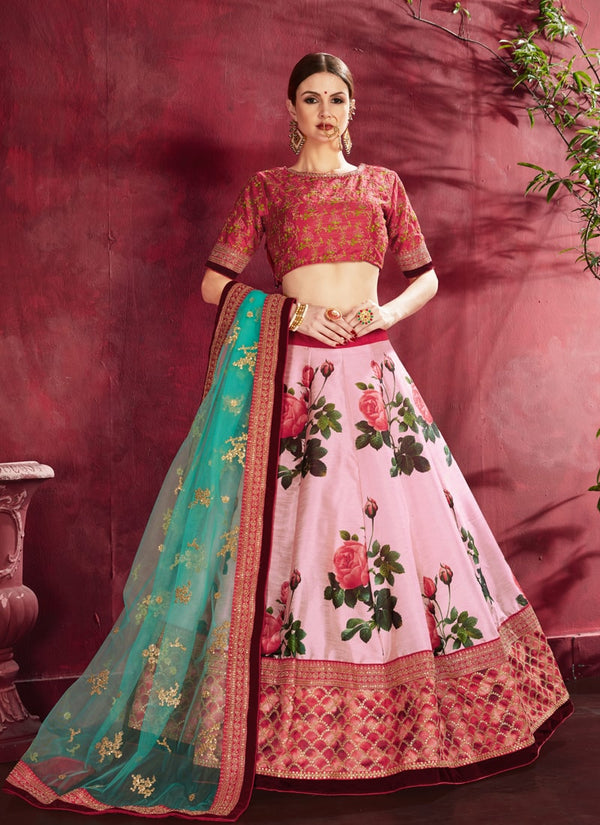 Lassya Fahion Rose Pink Exquisite Floral Embroidered Designer Lehenga