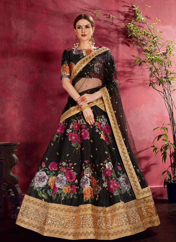 Lassya Fahion Black Exquisite Floral Embroidered Designer Lehenga