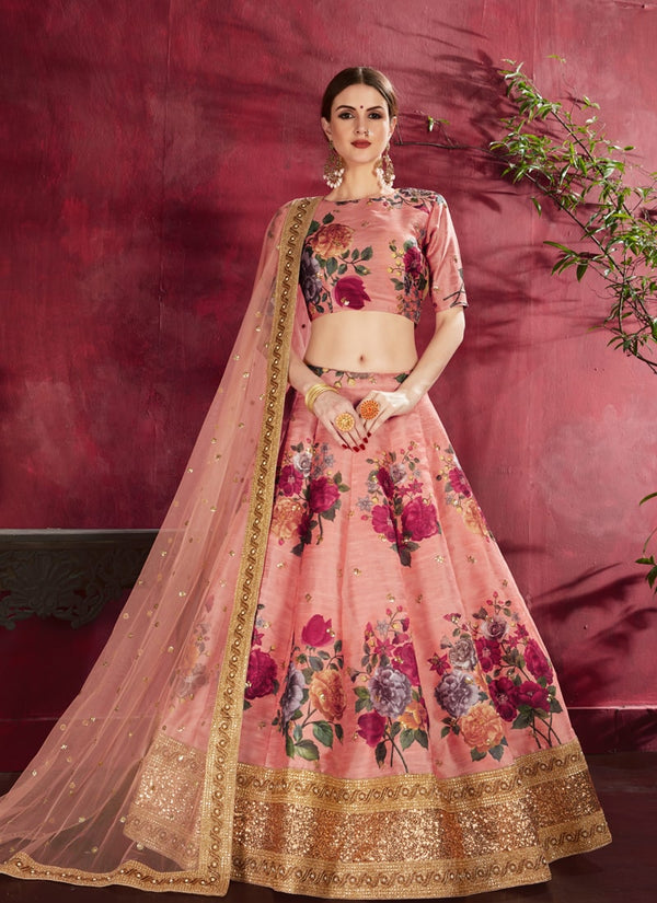 Lassya Fahion Peach Exquisite Floral Embroidered Designer Lehenga