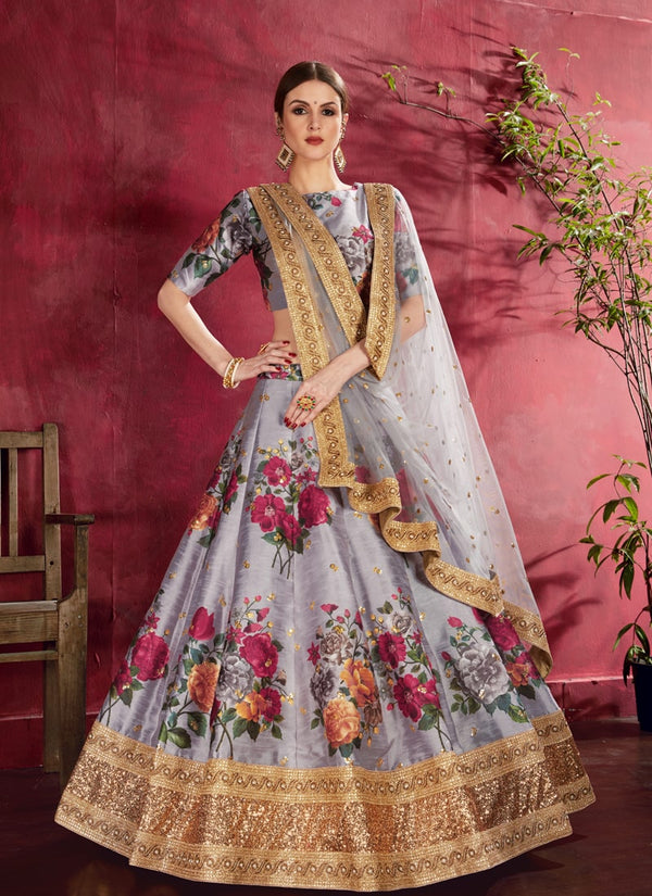 Lassya Fahion Grey Exquisite Floral Embroidered Designer Lehenga