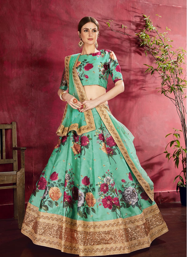 Lassya Fahion Green Exquisite Floral Embroidered Designer Lehenga