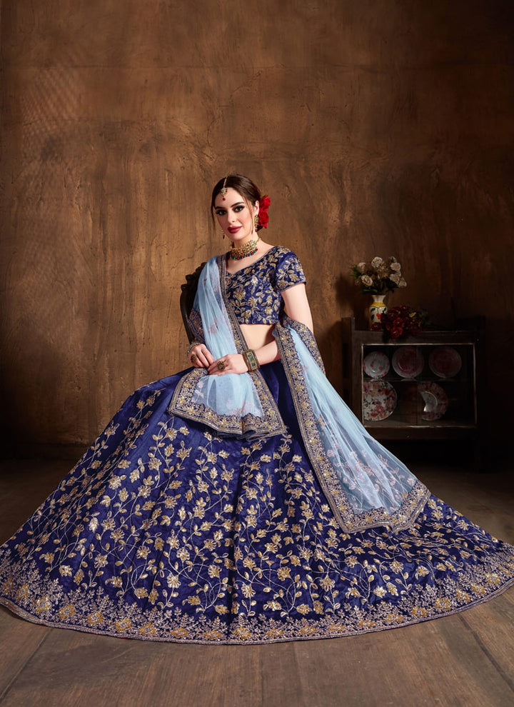 Lassya Fahion  Navy Blue Elegant Wedding Lehengas with Intricate Work