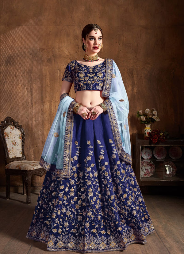 Lassya Fahion  Navy Blue Elegant Wedding Lehengas with Intricate Work