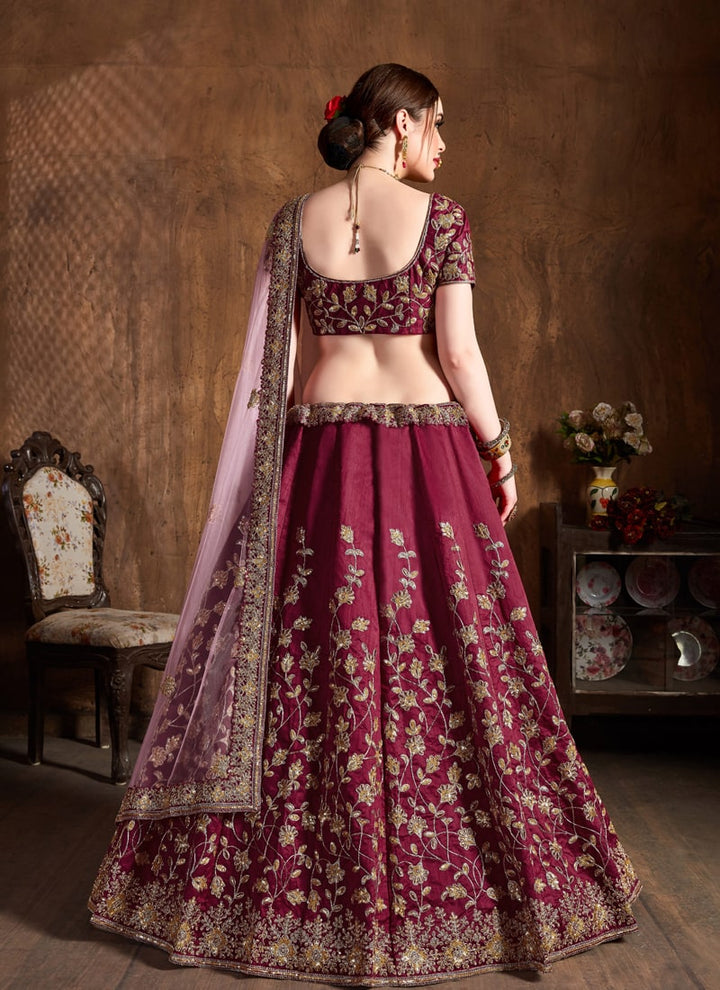 Lassya Fahion  Maroon Elegant Wedding Lehengas with Intricate Work