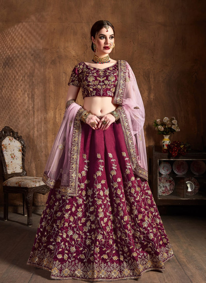 Lassya Fahion  Maroon Elegant Wedding Lehengas with Intricate Work