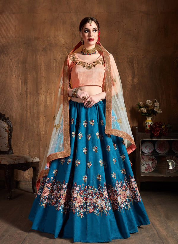 Lassya Fahion  Teal Blue Wedding Lehengas with Dori and Diamond Work