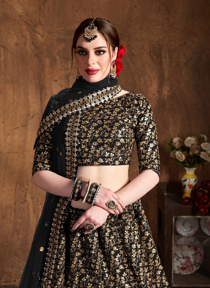 Lassya Fahion  Black Exquisite Wedding Lehengas with Dori and Zari Work