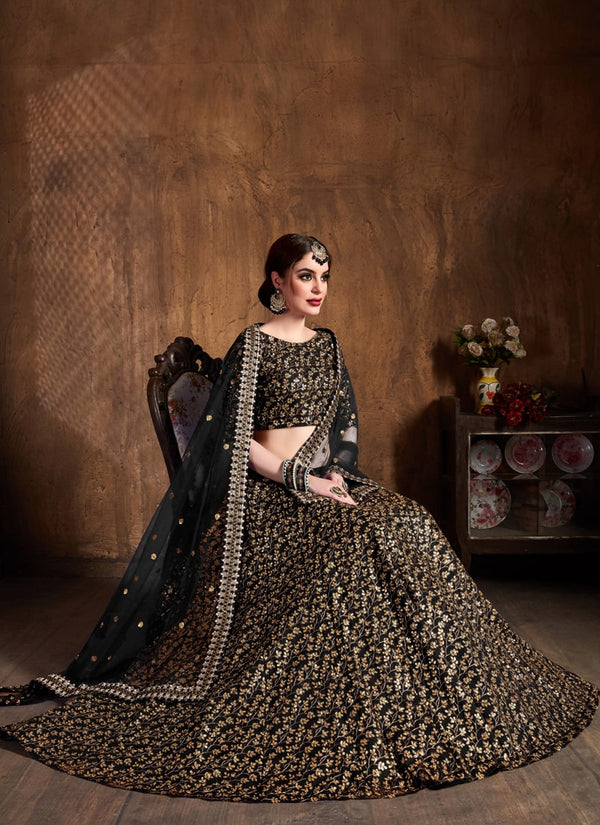 Lassya Fahion  Black Exquisite Wedding Lehengas with Dori and Zari Work