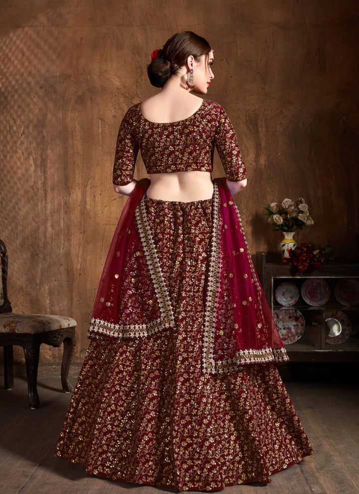 Lassya Fahion  Maroon Exquisite Wedding Lehengas with Dori and Zari Work