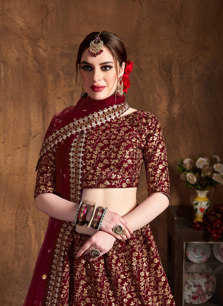 Lassya Fahion  Maroon Exquisite Wedding Lehengas with Dori and Zari Work