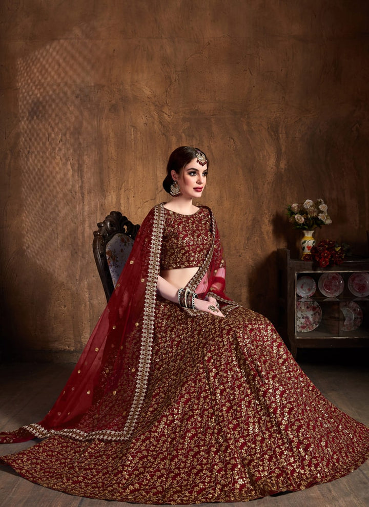 Lassya Fahion  Maroon Exquisite Wedding Lehengas with Dori and Zari Work