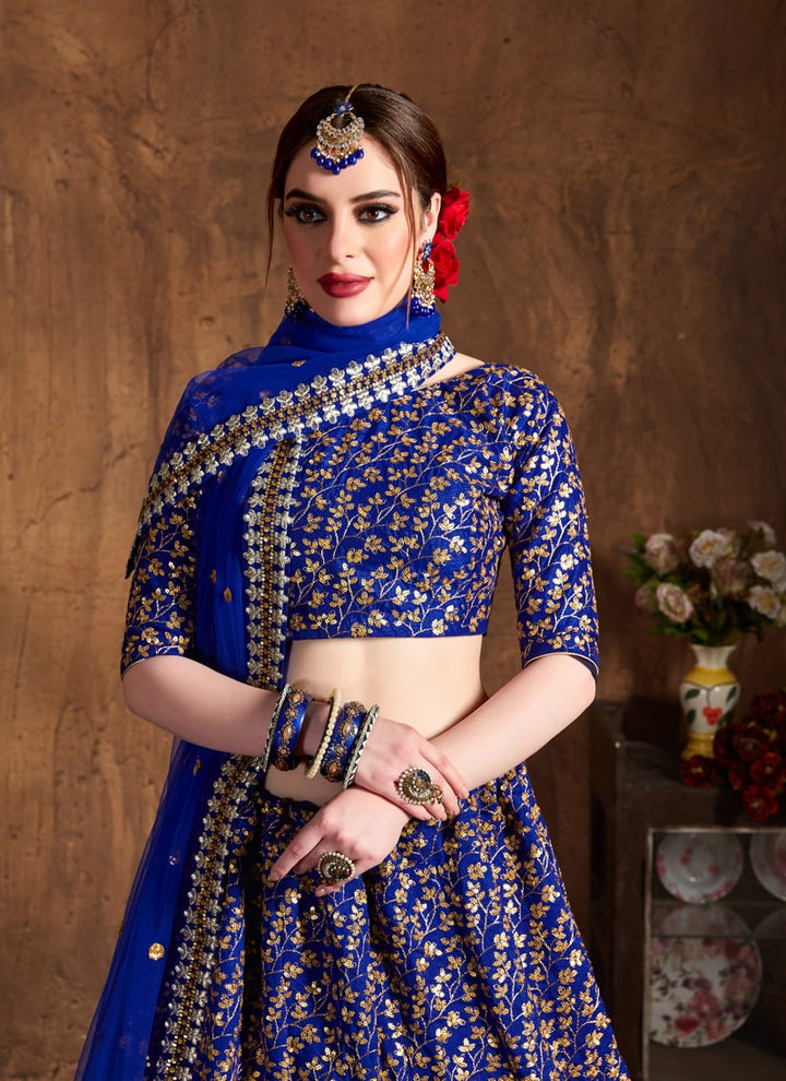 Lassya Fahion  Royal Blue Exquisite Wedding Lehengas with Dori and Zari Work