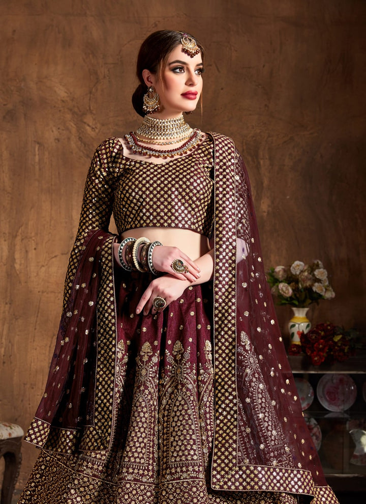 Lassya Fahion  Maroon Stunning Wedding Lehengas with Luxury Embellishments