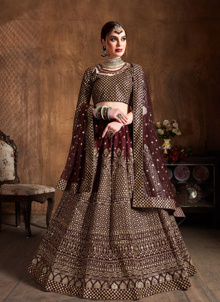 Lassya Fahion  Maroon Stunning Wedding Lehengas with Luxury Embellishments