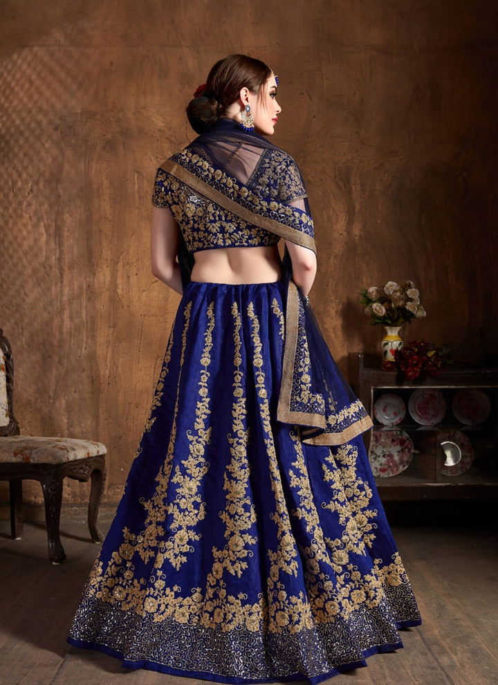 Lassya Fahion  Indigo Blue Wedding Lehengas with Dori Sequins and Diamond Work