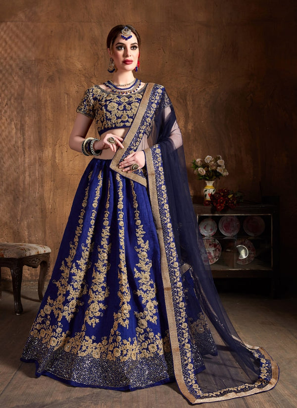 Lassya Fahion  Indigo Blue Wedding Lehengas with Dori Sequins and Diamond Work