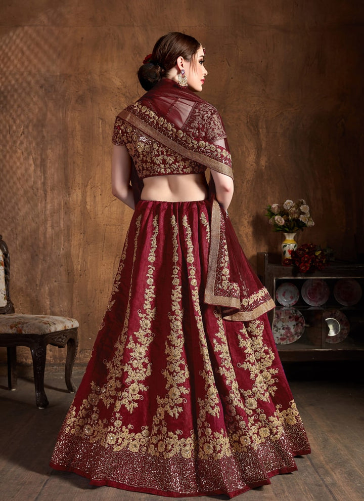 Lassya Fahion  Maroon Wedding Lehengas with Dori Sequins and Diamond Work