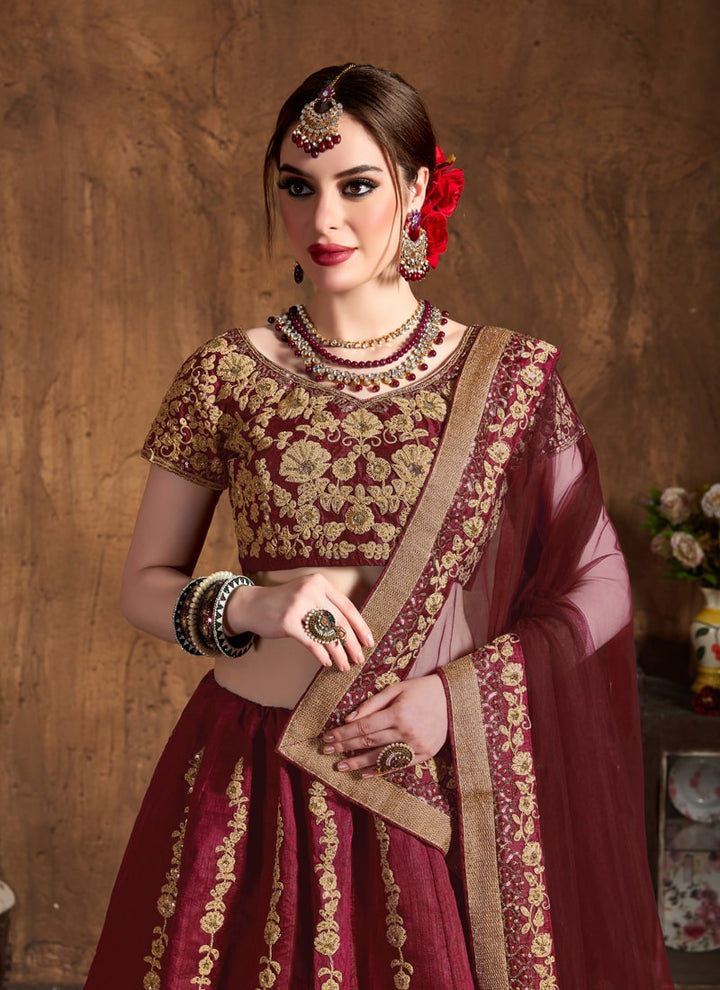 Lassya Fahion  Maroon Wedding Lehengas with Dori Sequins and Diamond Work