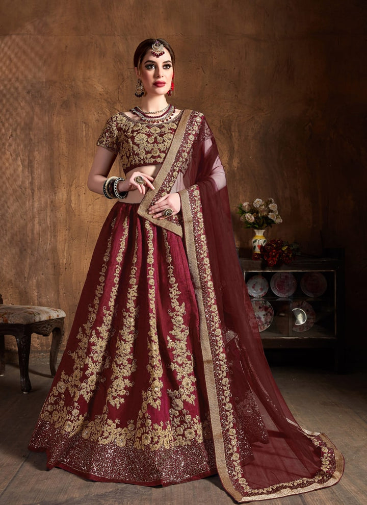 Lassya Fahion  Maroon Wedding Lehengas with Dori Sequins and Diamond Work