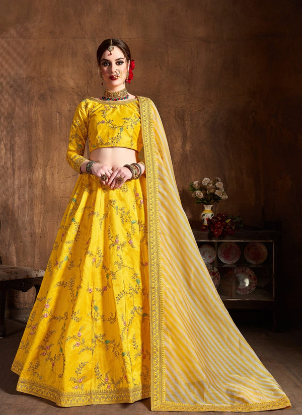 Lassya Fahion  Yellow Bridal Lehengas with Dori Sequins and Diamond Accents