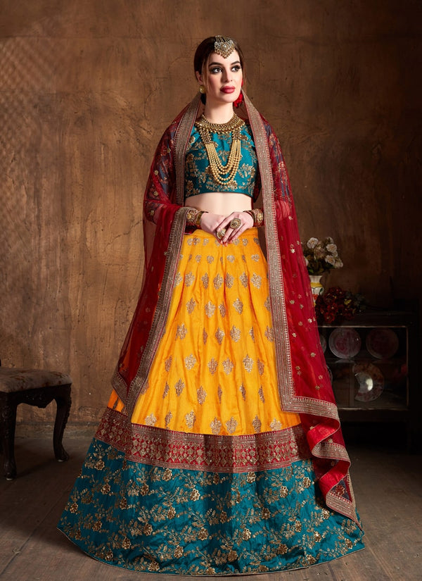 Lassya Fahion Yellow Elegant Wedding Lehengas with Dori and Sequins