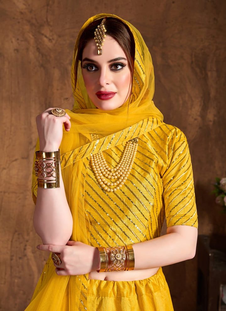 Lassya Fahion  Yellow Luxury Wedding Lehengas with Dori and Diamond Embellishments