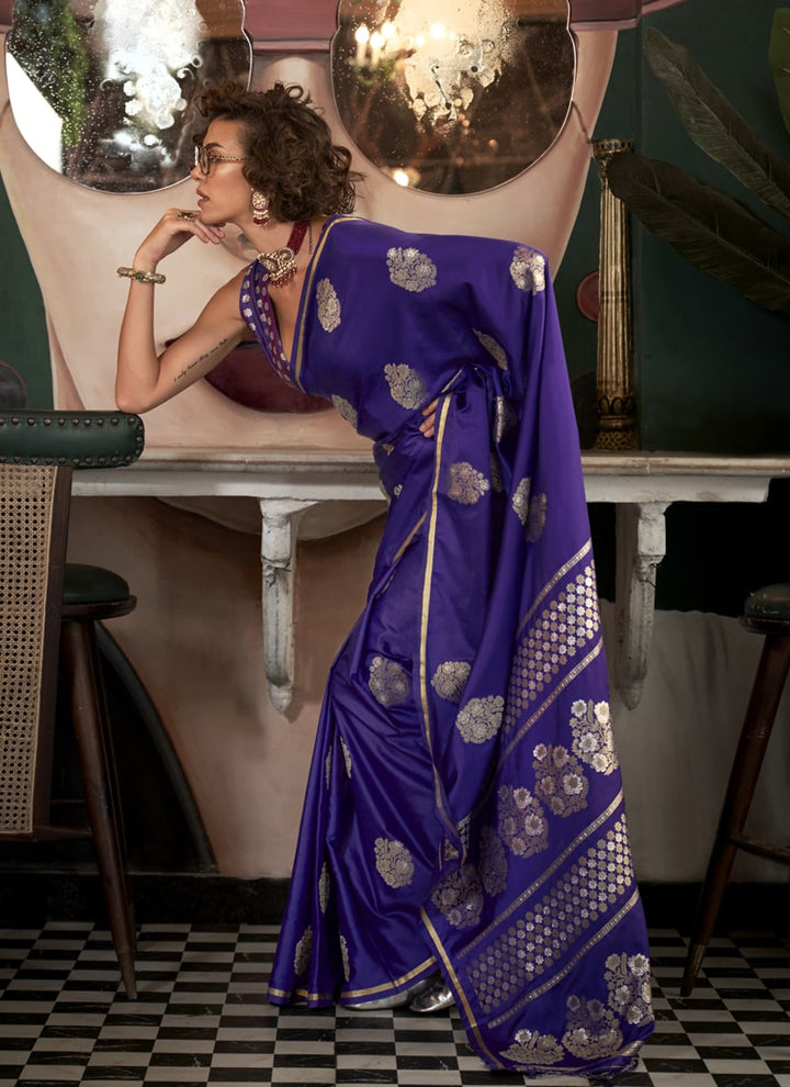 Lassya Fahion  Violet Pure Satin Handloom Weaving Silk Saree