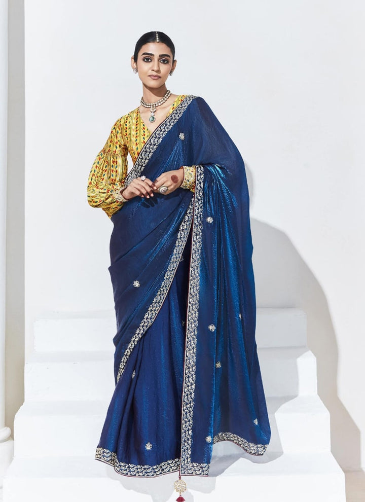 Lassya Fahion Midnight Blue Trendy Festive Wear Saree with Sequins and Embroidery