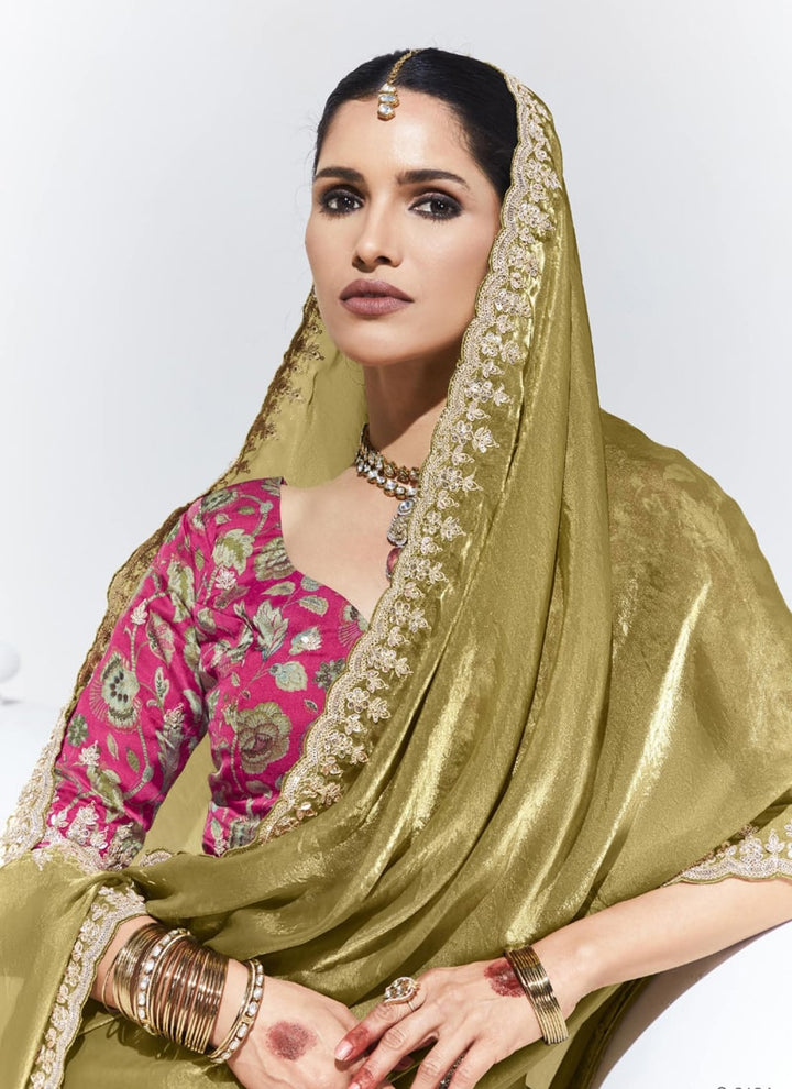 Lassya Fahion Copper-Mustard Trendy Festive Wear Saree with Sequins and Embroidery