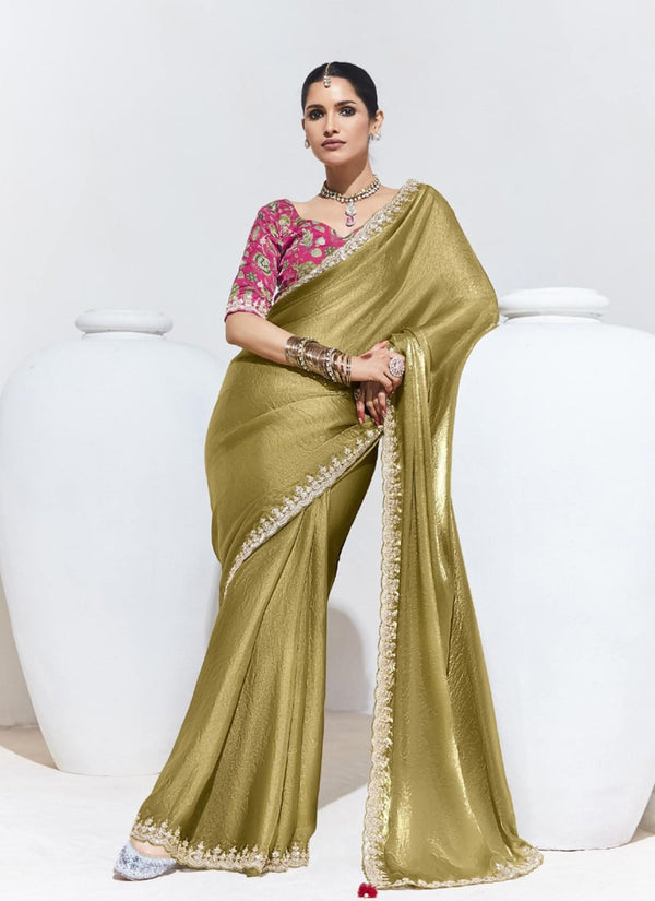 Lassya Fahion Copper-Mustard Trendy Festive Wear Saree with Sequins and Embroidery