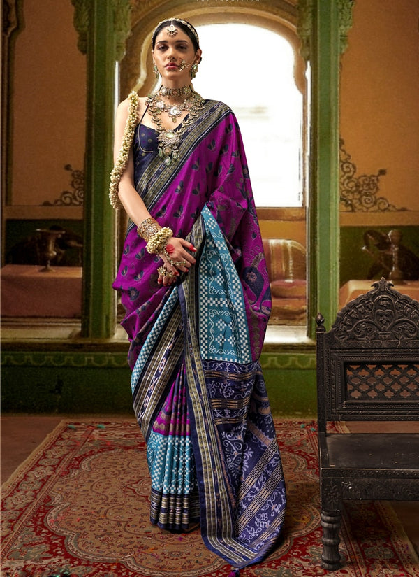 Lassya Fahion Blue Berry Classic Silk Saree with Aqua Finish