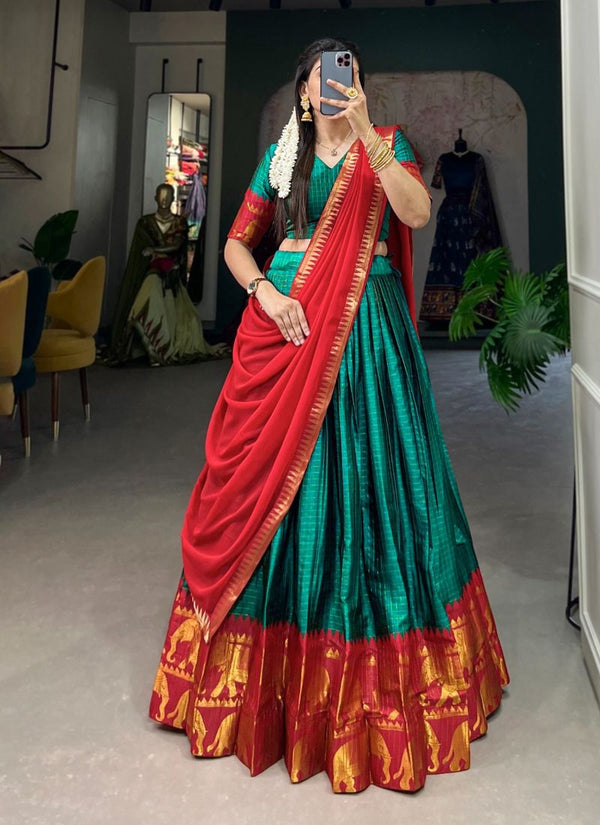 Lassya Fahion  Pine Green Festive Wear Lehenga with Zari Weaving