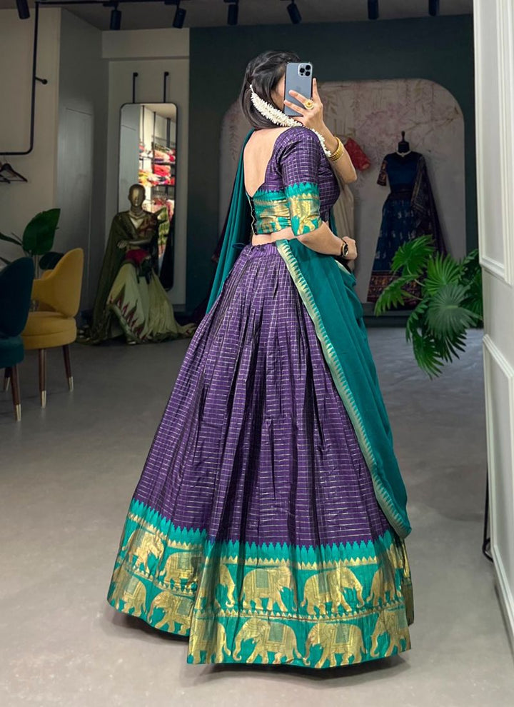 Lassya Fahion  Navy Blue Festive Wear Lehenga with Zari Weaving